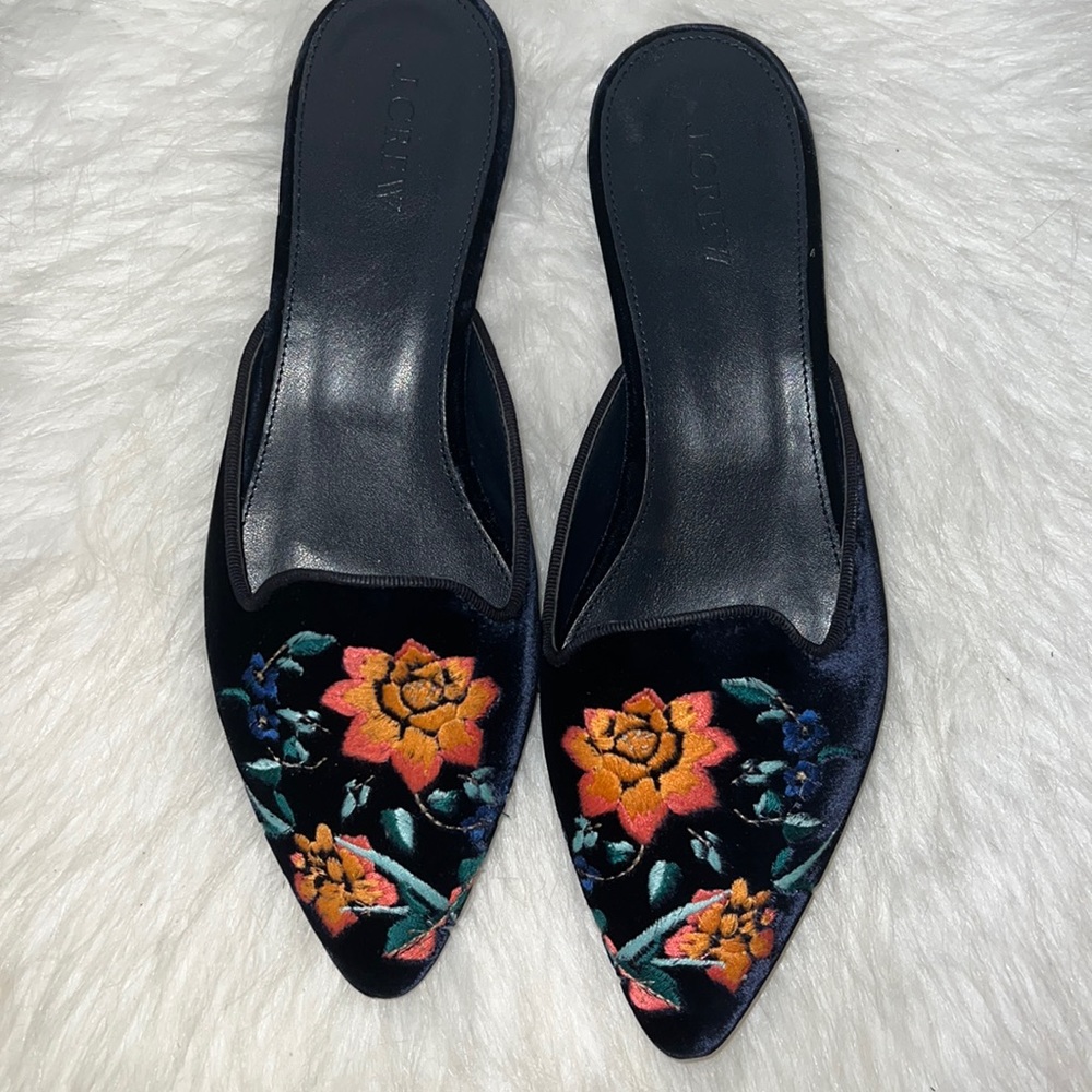 J Crew velvet floral embroidered mule 8.5